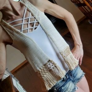 BUCKLE, DAYTRIP, Open Weave, Pieced Fringe Vest XS